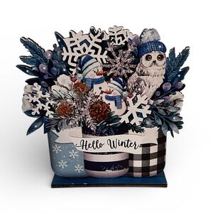 Hello Winter Winter Wonderland Holiday Decoration with snowman and owl